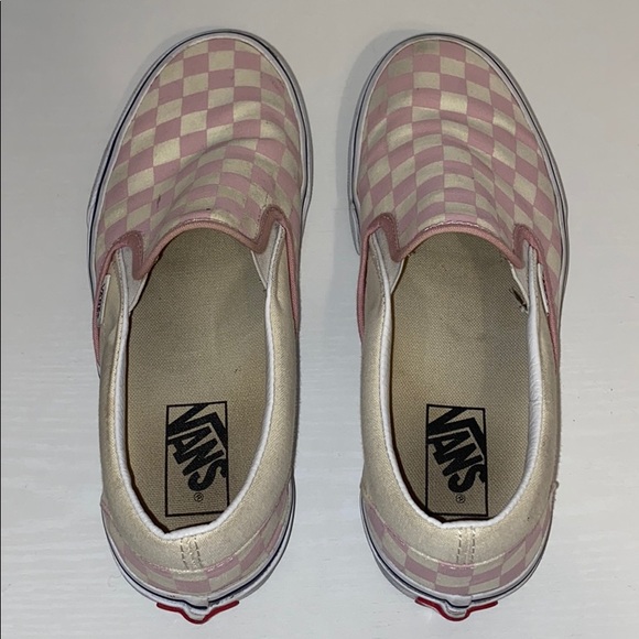 tan checkered slip on vans